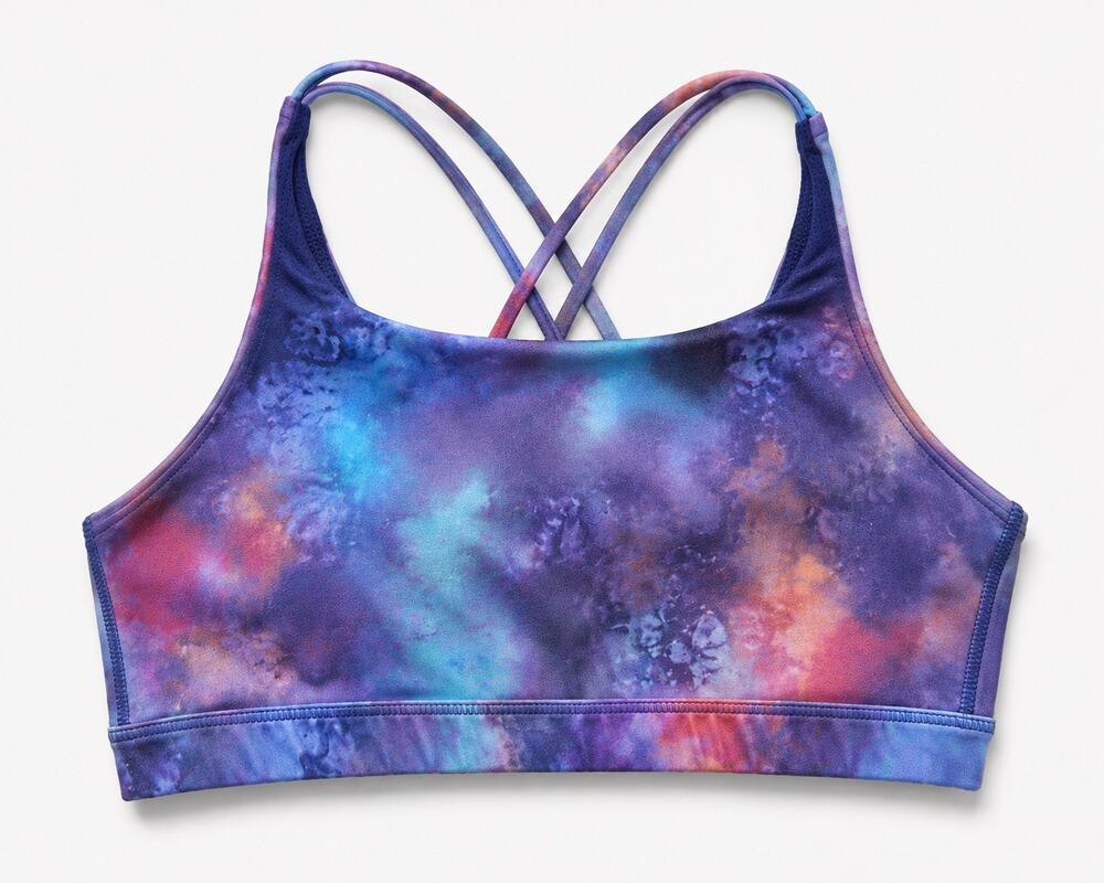 Athleta Girl Printed Strappy Sports Bra L 12 Galaxy Tie-Dye